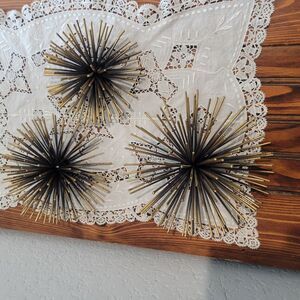 Retro MCM Style Set/3 Gold & Black Atomic Starburst Sea Urchin Wall Art Decor